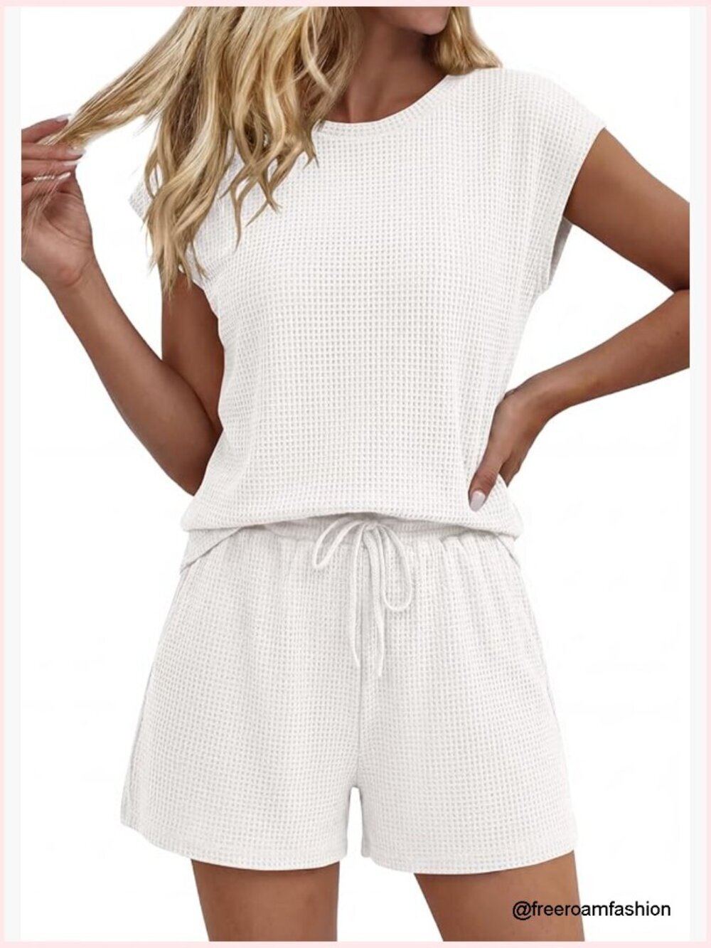 Two Piece Sets For Women Summer Cap Sleeve Short Set Waffle Knit Lounge
